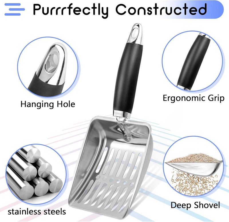 NewGF Stainless Steel Cat Litter Scoop,Metal Cat Litter Scoop,Kitty Metal Scooper,Sturdy Mesh Scooper,Suitabla cat Scooper for Cat Litter Box(Sliver) - Image 3